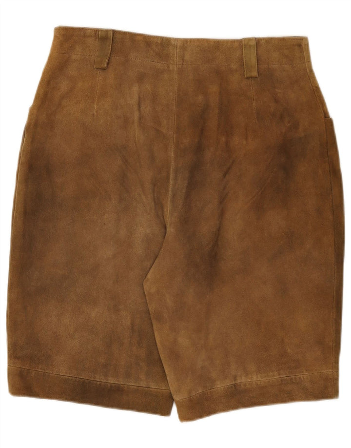 Shorts feminino vintage de camurça de cintura alta W30 couro bege médio