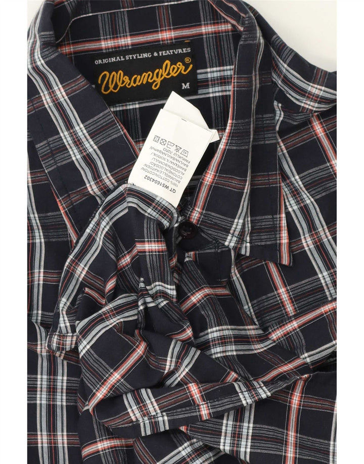 Camisa Wrangler masculina média azul marinho xadrez algodão