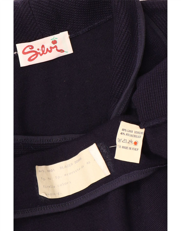 Suéter cardigã feminino vintage IT 46 grande azul marinho poliacrílico
