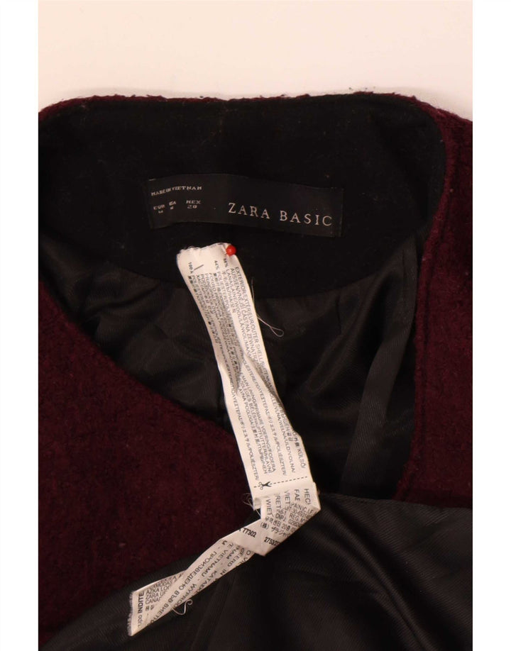 Jaqueta blazer feminina Zara com zíper completo Reino Unido 12 lã média cor de vinho