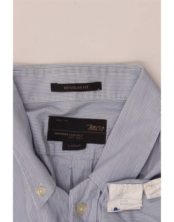 Camisa masculina Marlboro Classics Regular Fit grande algodão listrado azul