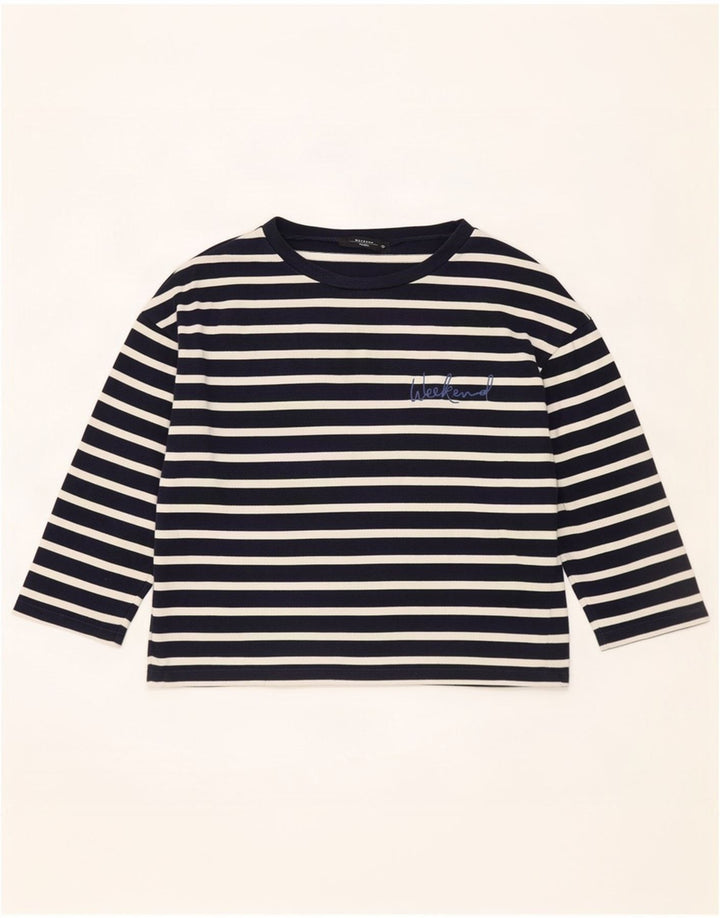 Top de fim de semana feminino Max Mara manga 3/4 Reino Unido 14 médio azul marinho náutico