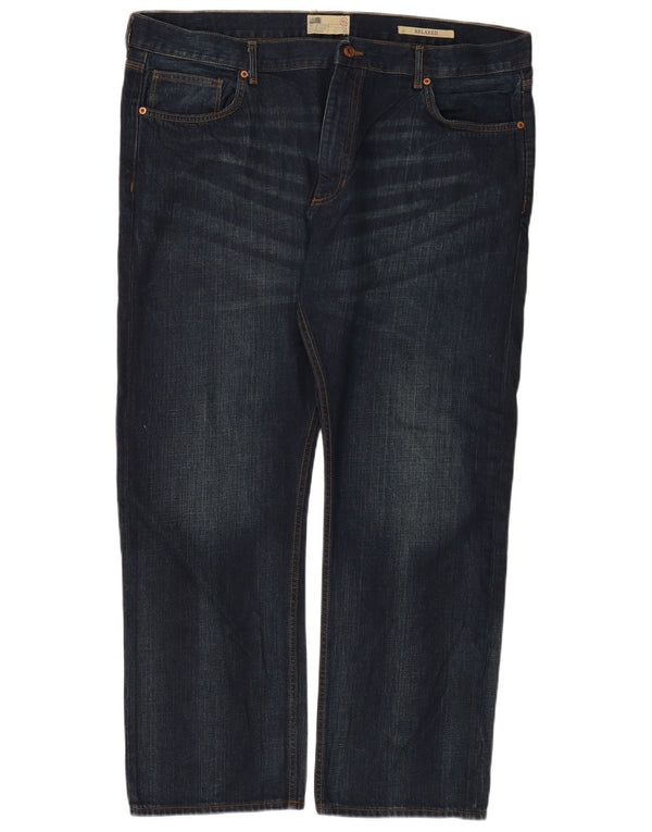 Calça jeans reta relaxada masculina Marks & Spencer W42 L29 algodão azul marinho