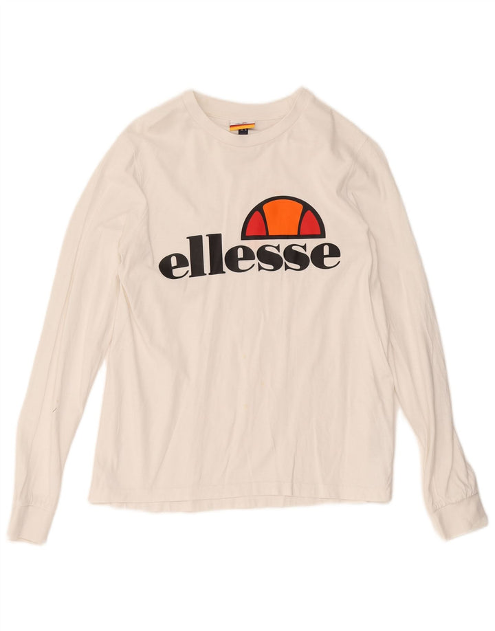 Ellesse blusa feminina gráfica manga comprida Reino Unido 10 algodão branco pequeno