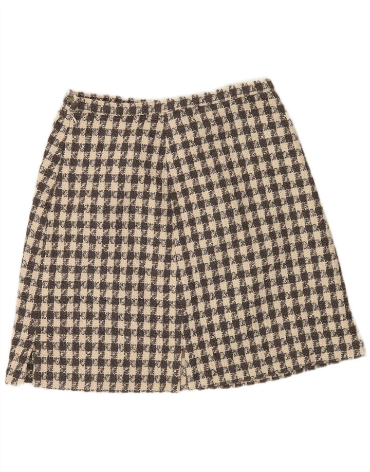 Saia vintage feminina linha A W32 grande xadrez bege