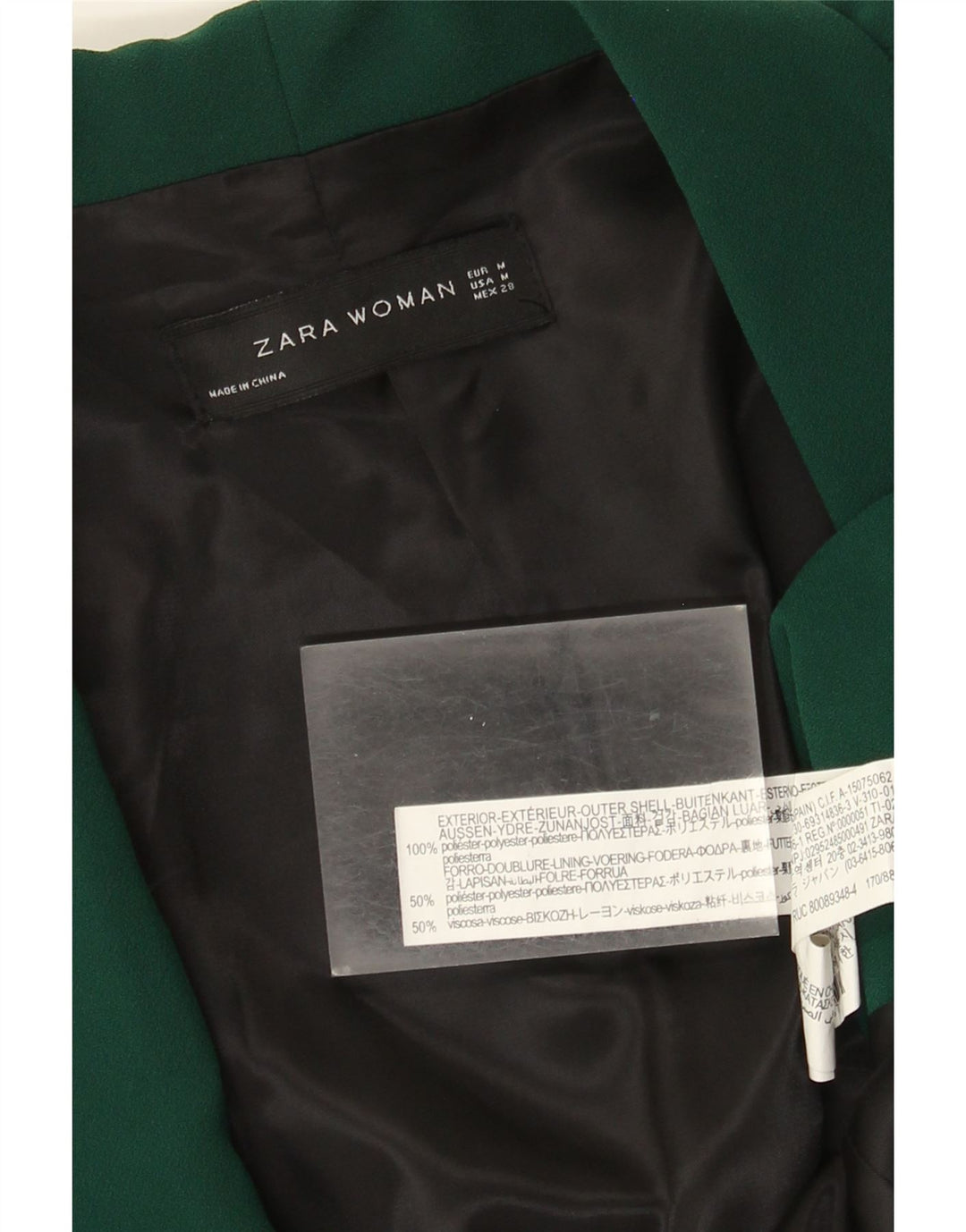 ZARA Jaqueta Blazer Feminina Manga 3/4 Aberta Reino Unido 14 Poliéster Verde Médio