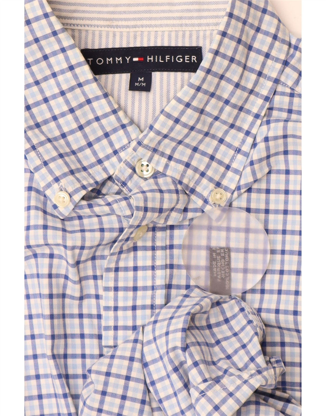 Camisa masculina Tommy Hilfiger de algodão guingão azul médio