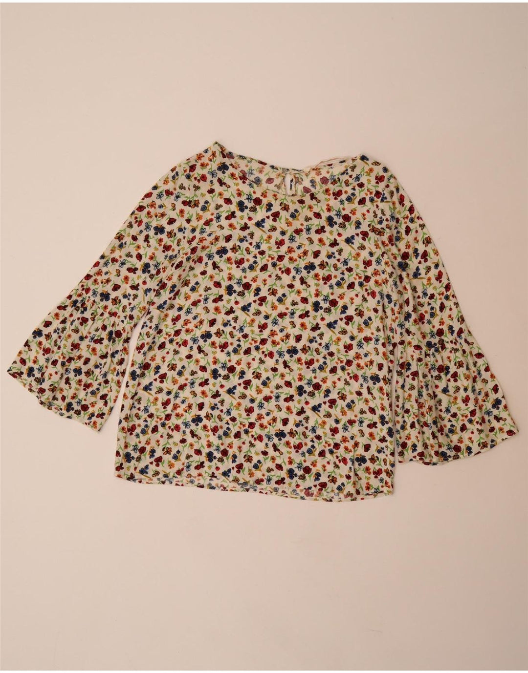 Blusa feminina manga 3/4 ZARA Reino Unido 10 pequena viscose floral branca