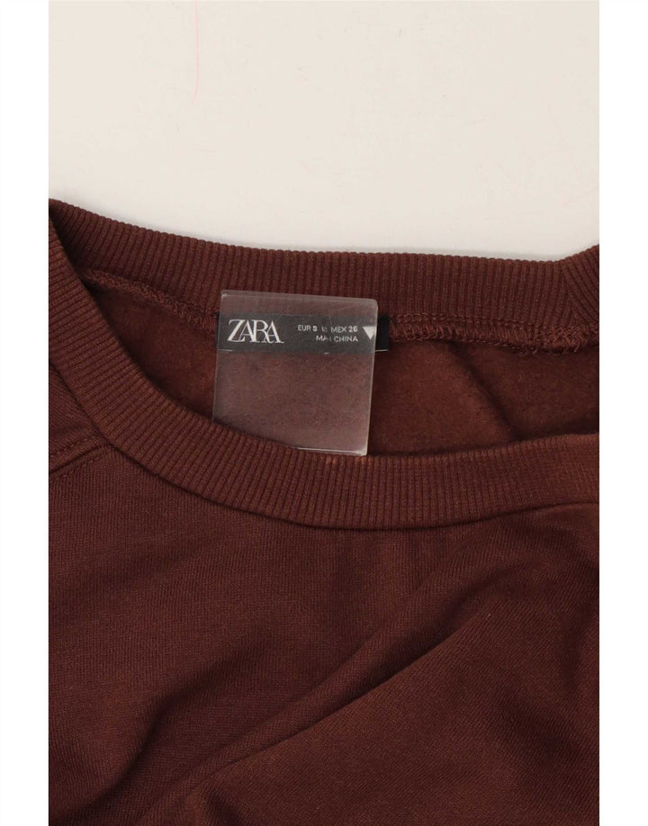 Zara Womens Crop Sweatshirt Jumper Reino Unido 10 Pequeno Marrom