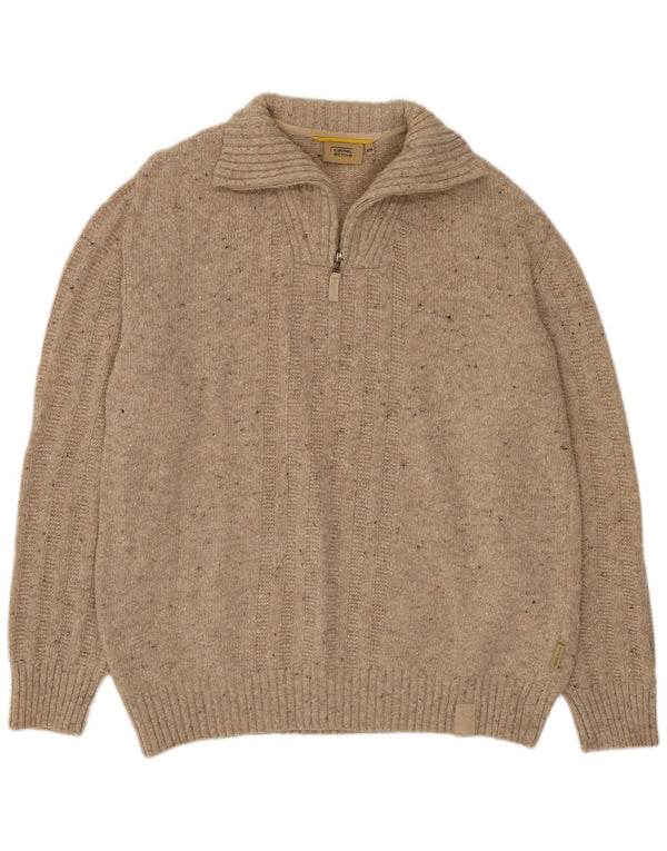 Suéter masculino Camel Active com zíper e gola 2XL lã manchada bege