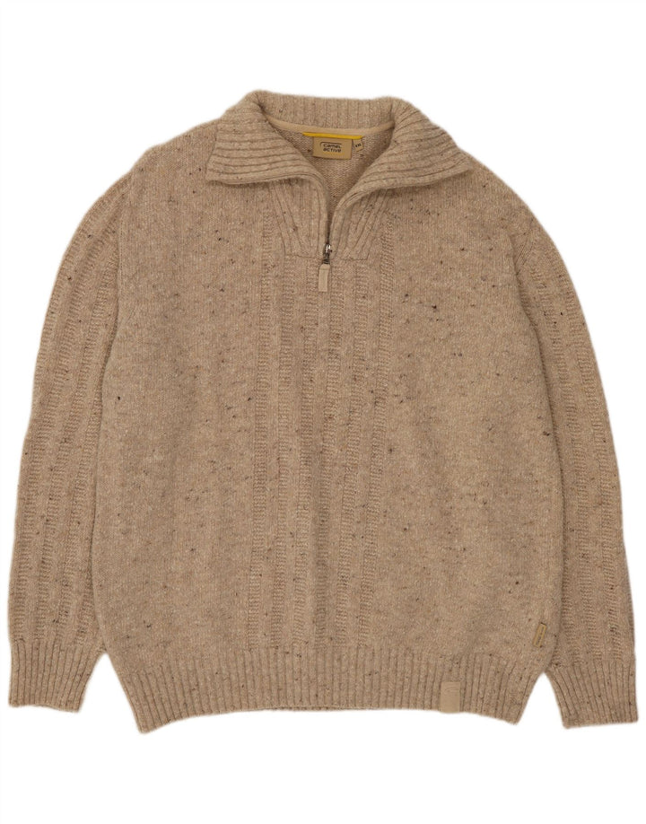 Suéter masculino Camel Active com zíper e gola 2XL lã manchada bege