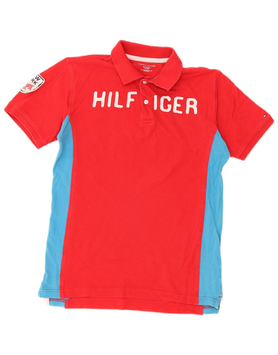 Camisa polo gráfica TOMMY HILFIGER para meninos 15-16 anos XL vermelho colorblock