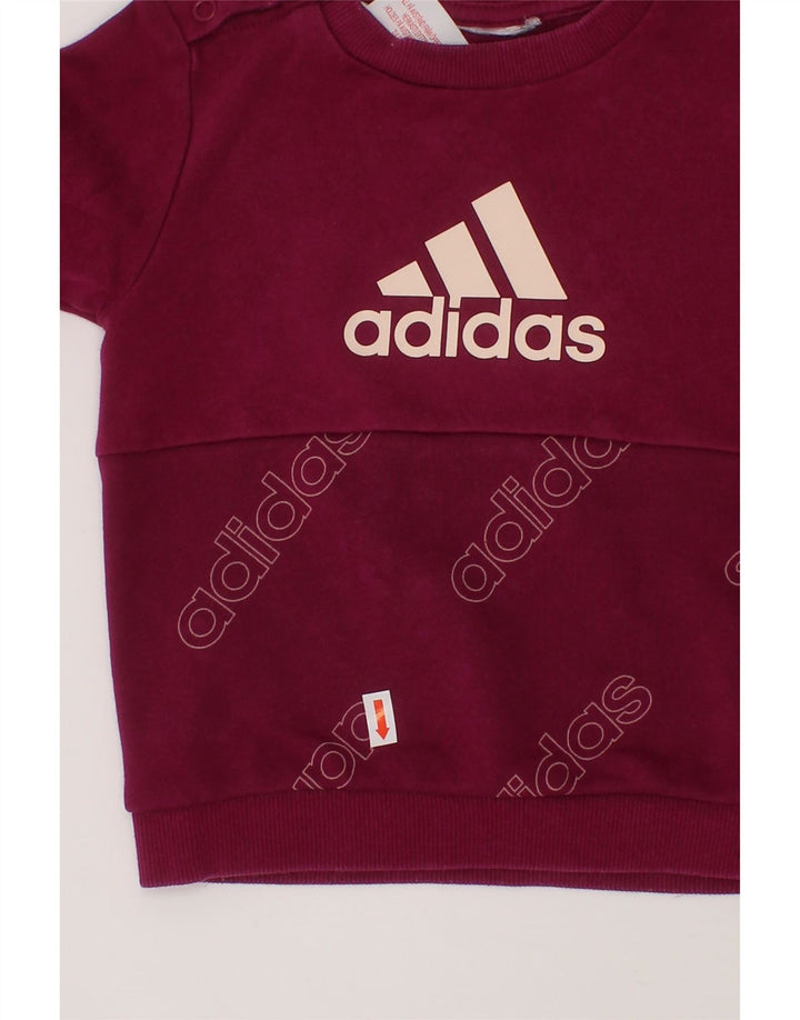ADIDAS Baby Girls Graphic Sweatshirt Jumper 12-18 Months Maroon Vintage Adidas and Second-Hand Adidas from Messina Hembry 