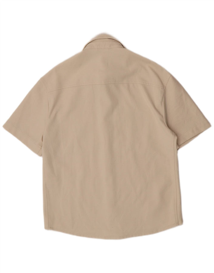 Zara Camisa masculina de manga curta pequena poliéster bege