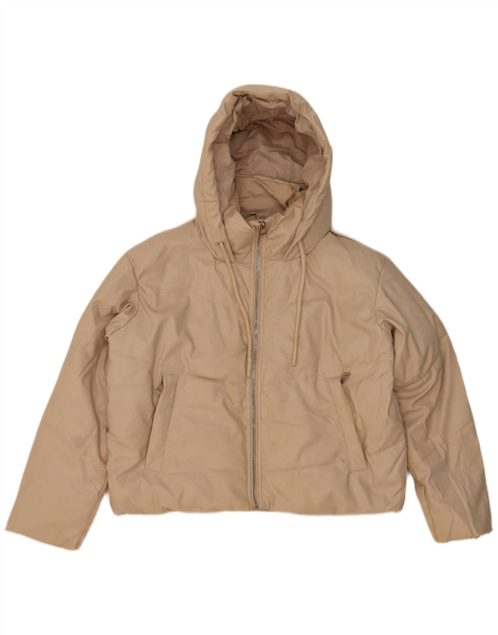 Jaqueta acolchoada com capuz grande Zara para mulher UK 6 XS poliéster bege