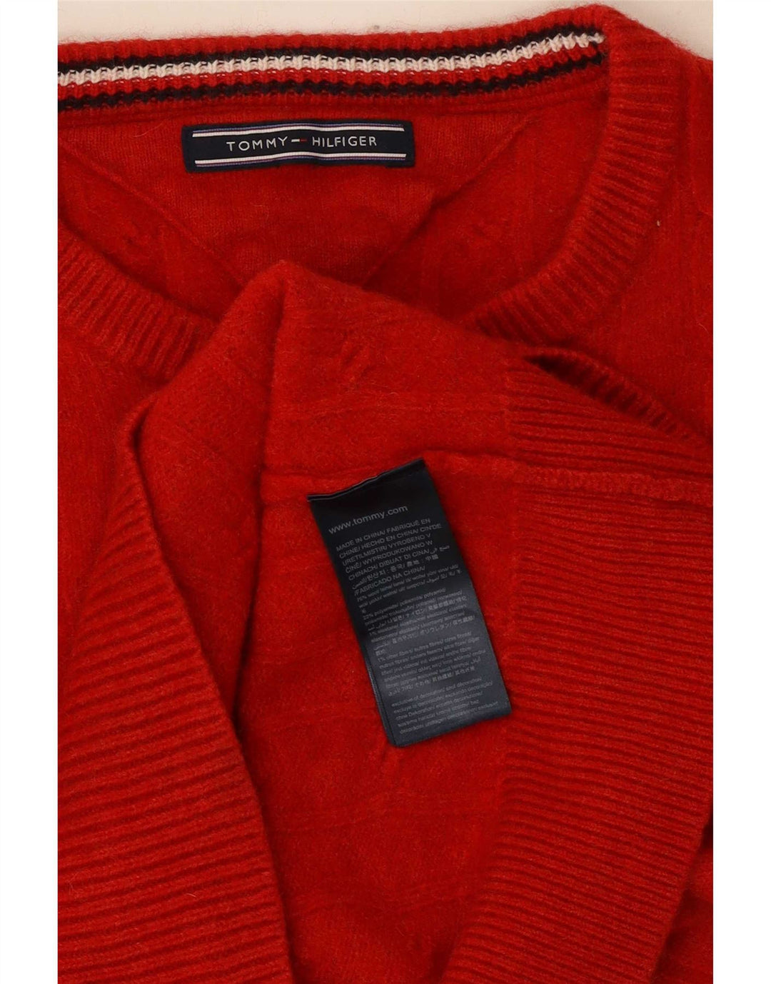 Suéter feminino Tommy Hilfiger com gola redonda e lã vermelha média 14
