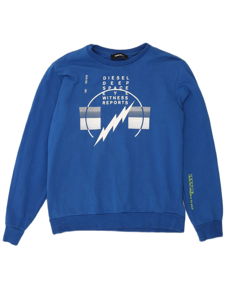 Diesel masculino moletom gráfico jumper grande algodão azul