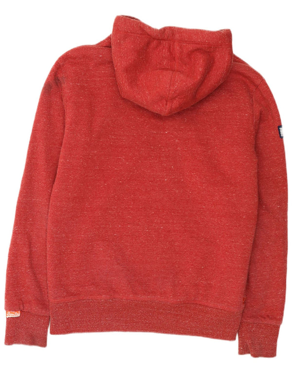 Suéter masculino Superdry Sherpa Zip com capuz, algodão manchado vermelho médio