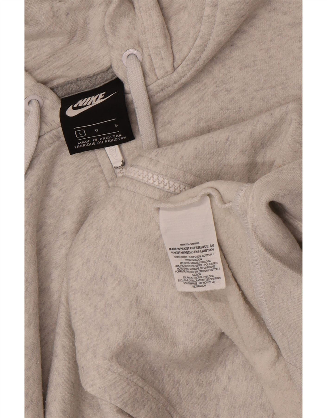 Suéter NIKE masculino com capuz e zíper grande algodão manchado cinza