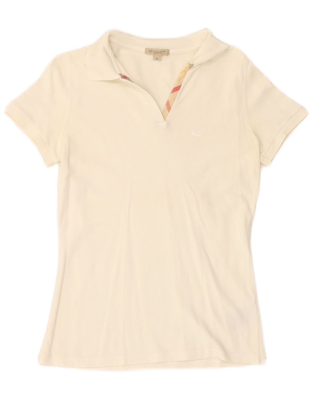 Camisa polo feminina BRIT BURBERRY Reino Unido 12 médio off white algodão