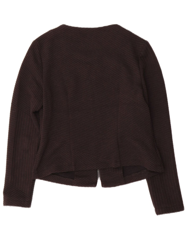 Jaqueta blazer feminina Marks & Spencer com zíper completo Reino Unido 10 pequena listrada preta