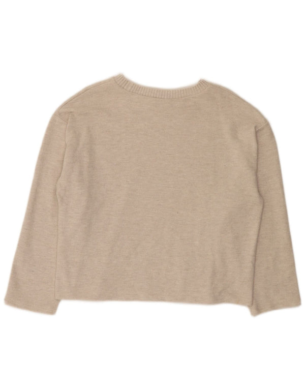 Zara Suéter feminino com gola canoa e gola redonda Reino Unido 16 grande poliéster bege