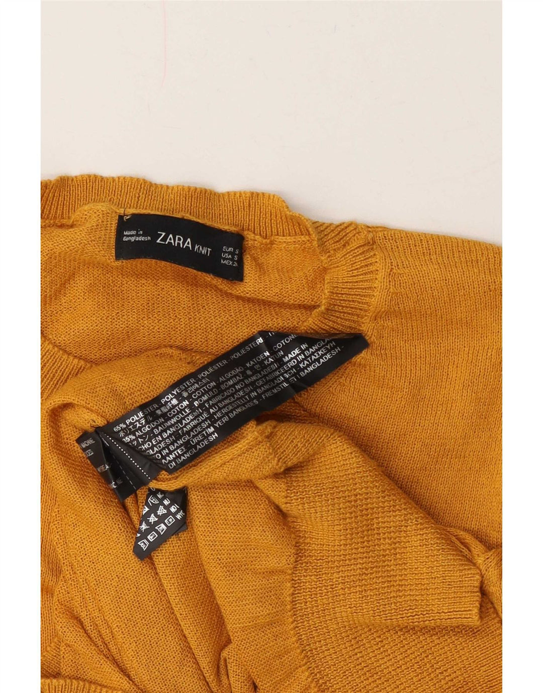 Zara Suéter feminino cropped com gola redonda Reino Unido 10 pequeno poliéster amarelo
