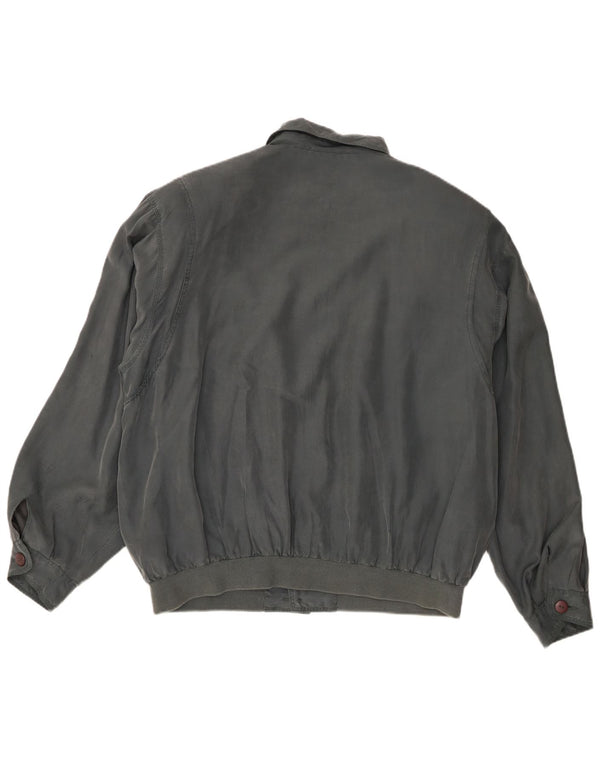 Jaqueta bomber masculina vintage UK 40 grande seda cinza