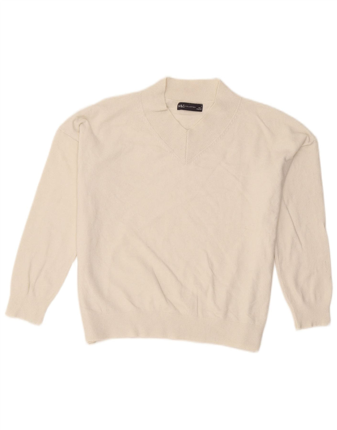 Suéter feminino Marks & Spencer com decote em V UK 14 Médio Off White