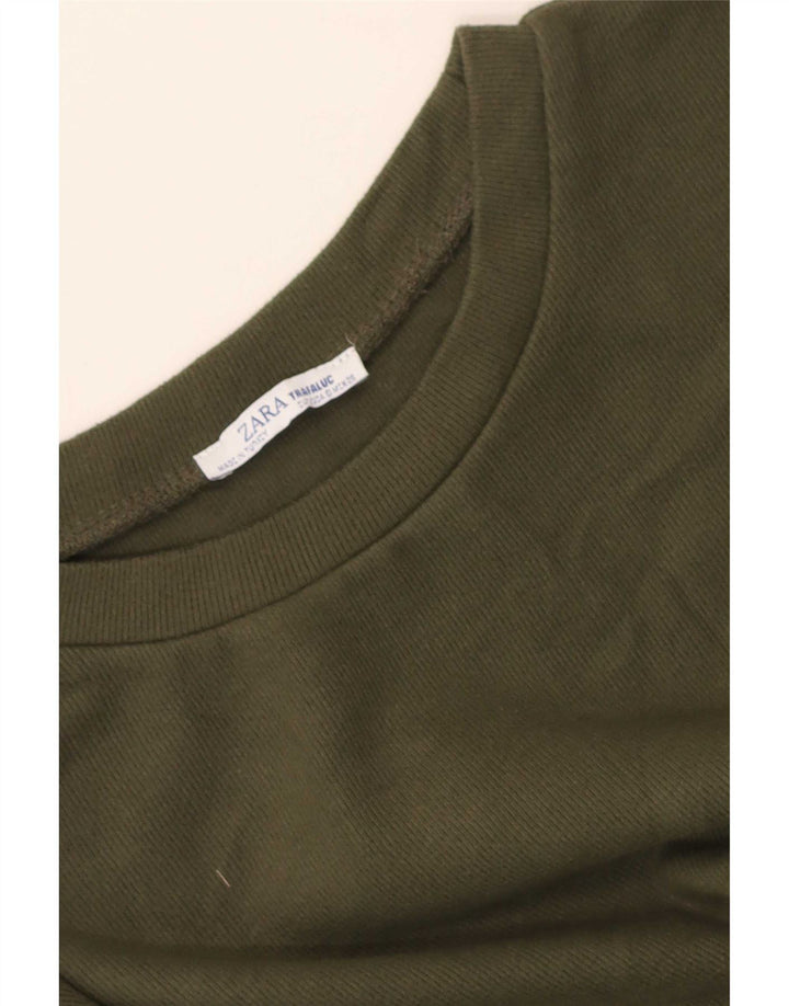 Zara Womens Crop Oversized Moletom Jumper Reino Unido 10 Pequeno Caqui