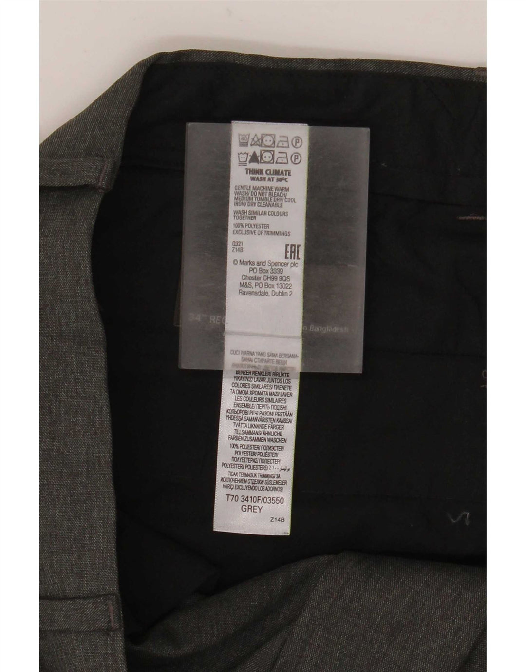 Calça Chino Masculina Slim Fit Marks & Spencer W34 L31 Poliéster Cinza