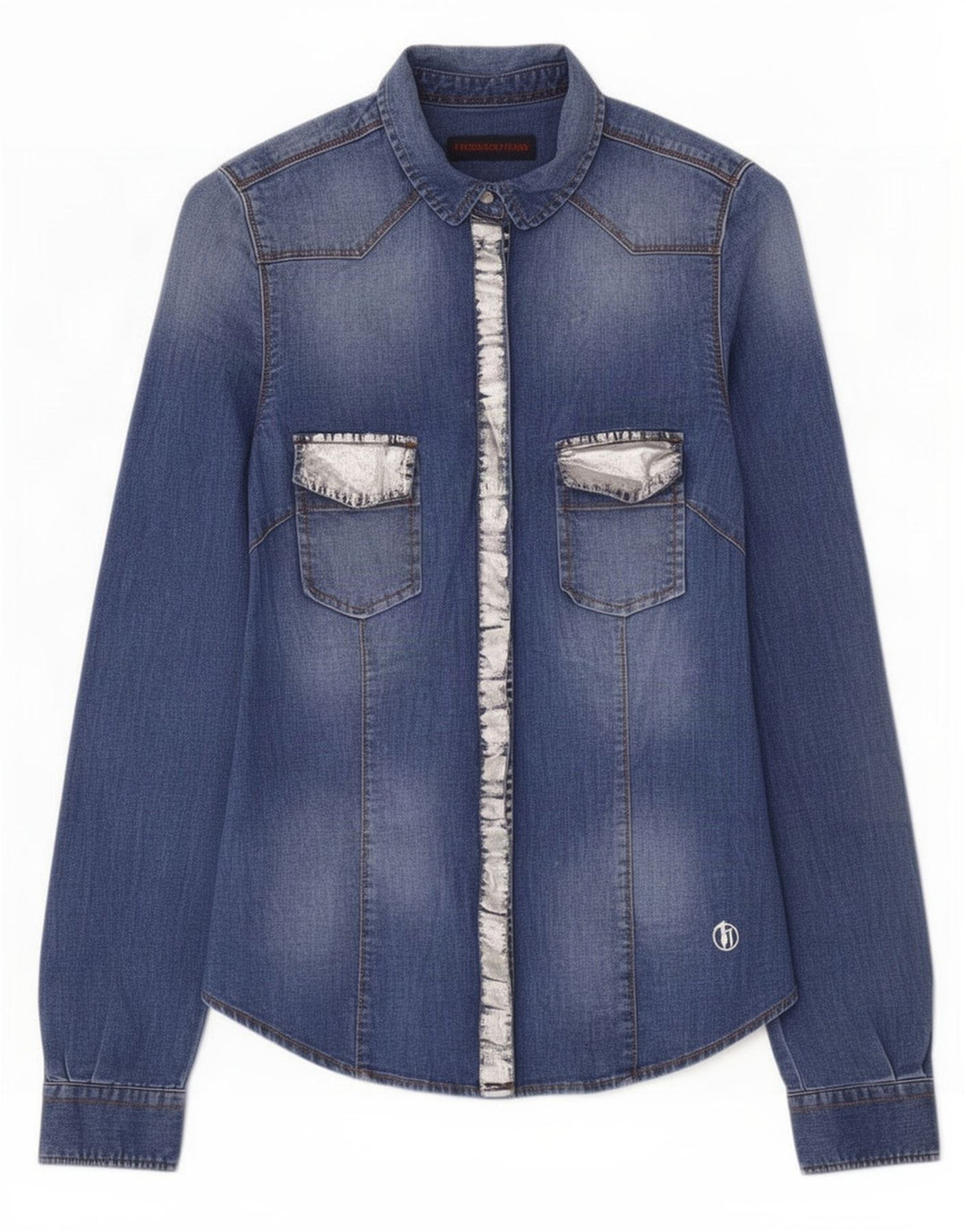 Trussardi Jeans Camisa jeans feminina IT 40 pequena azul