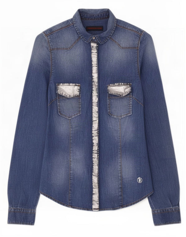 Trussardi Jeans Camisa jeans feminina IT 40 pequena azul