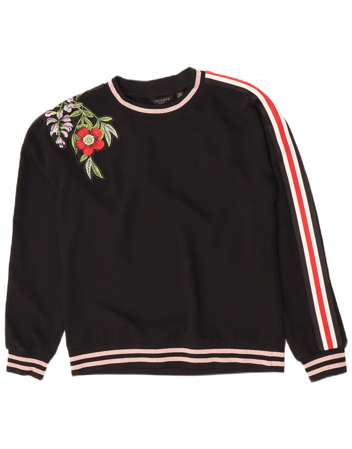 Suéter gráfico feminino Ted Baker UK 14 médio preto floral