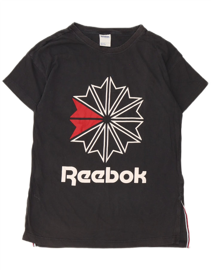 Reebok Mens Graphic T-Shirt Top Grande Algodão Preto
