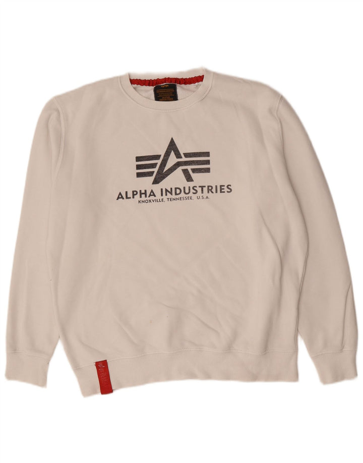 Alpha Industries Suéter gráfico masculino grande de algodão branco