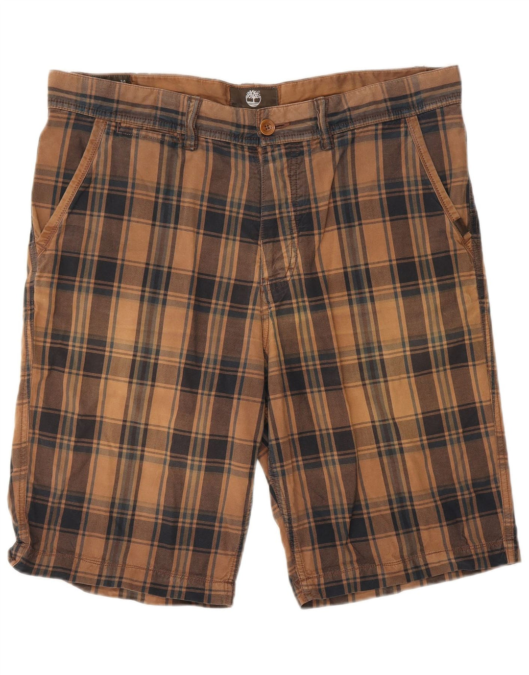 Timberland Mens Chino Shorts W34 Grande Algodão Xadrez Marrom