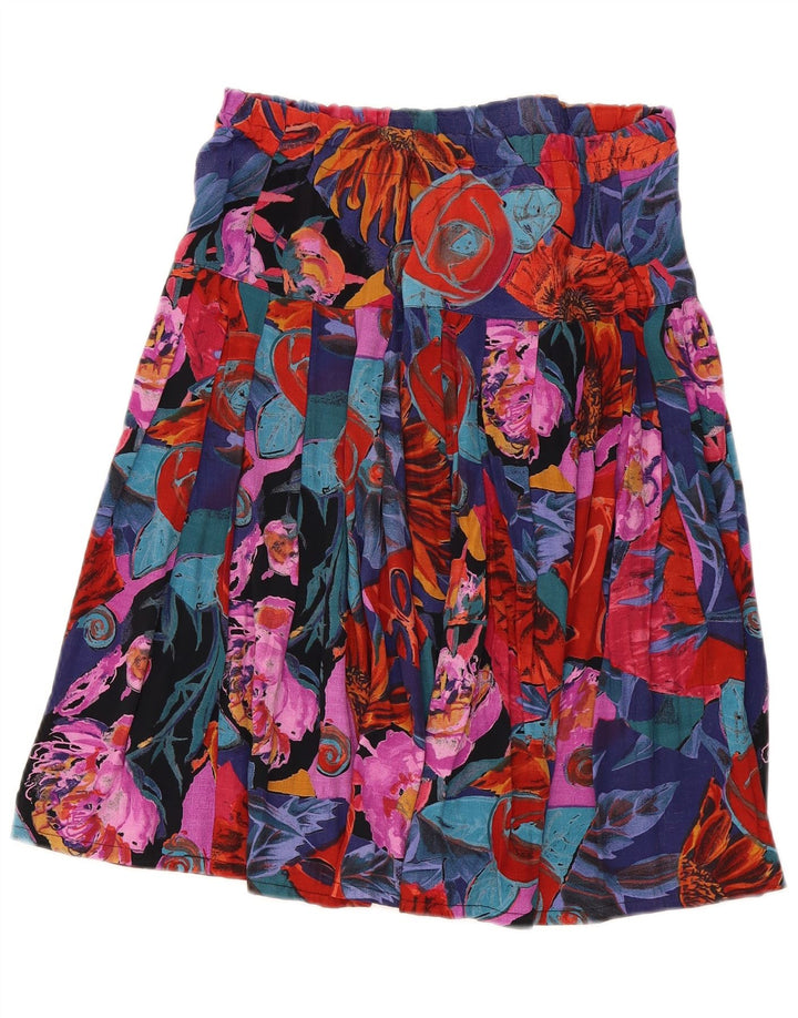 Saia plissada feminina vintage W30 média floral multicolorida
