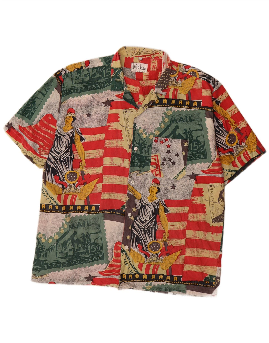 Camisa vintage masculina abstrata padrão tamanho 43/44 grande multicolorida