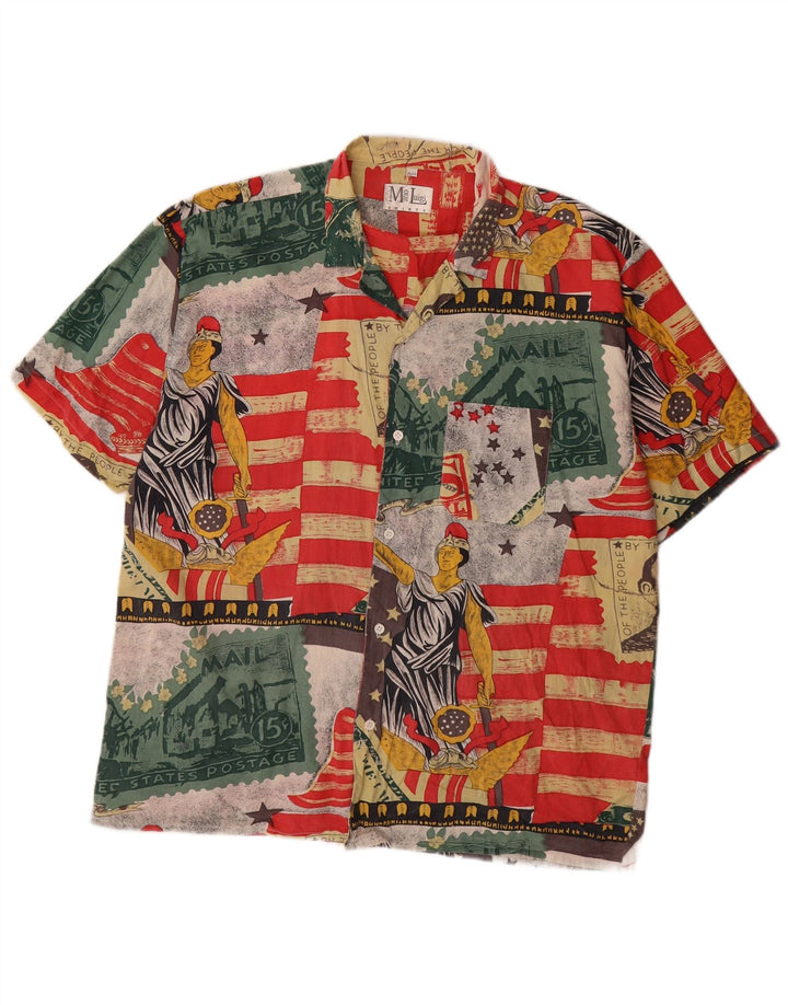 Camisa vintage masculina abstrata padrão tamanho 43/44 grande multicolorida