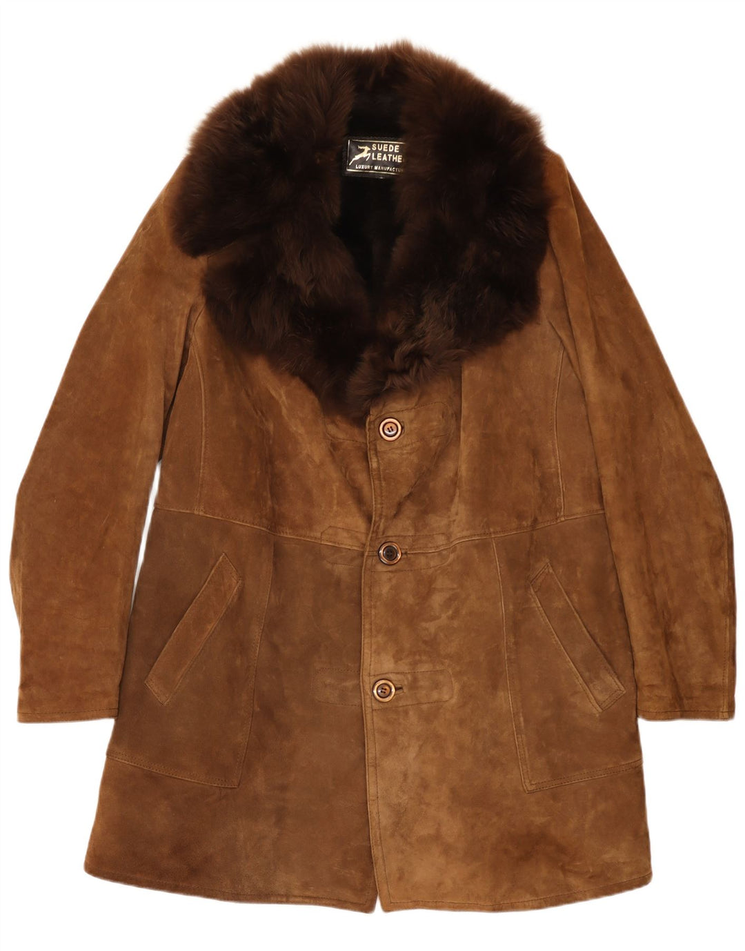 Sobretudo masculino vintage de shearling Reino Unido 38 couro bege médio