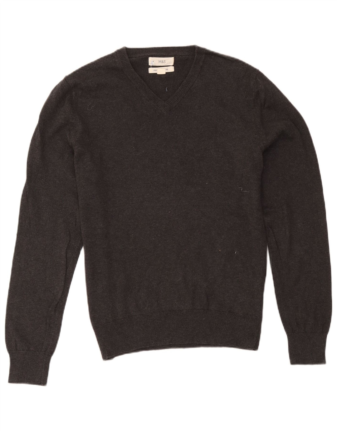 Suéter masculino Marks & Spencer com decote em V, algodão cinza médio