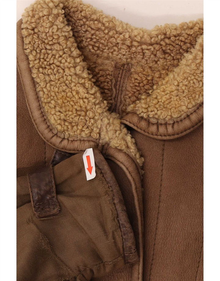Jaqueta feminina de couro Sherpa vintage IT 46 grande marrom