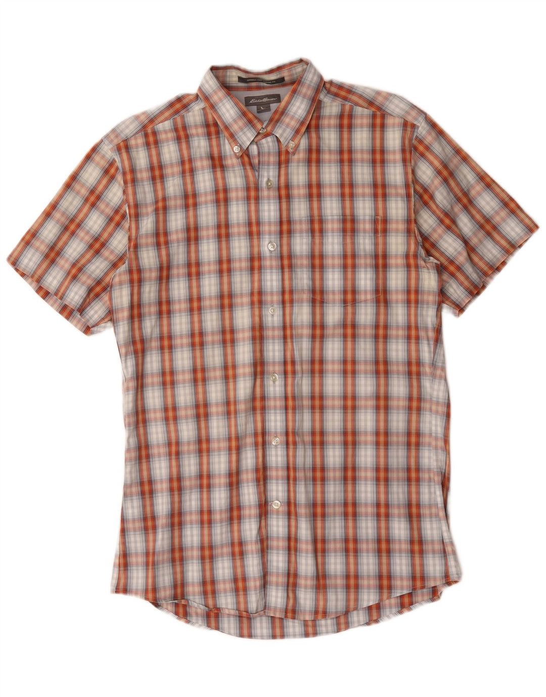 Eddie Bauer Camisa masculina de manga curta clássica de ajuste pequeno laranja xadrez algodão