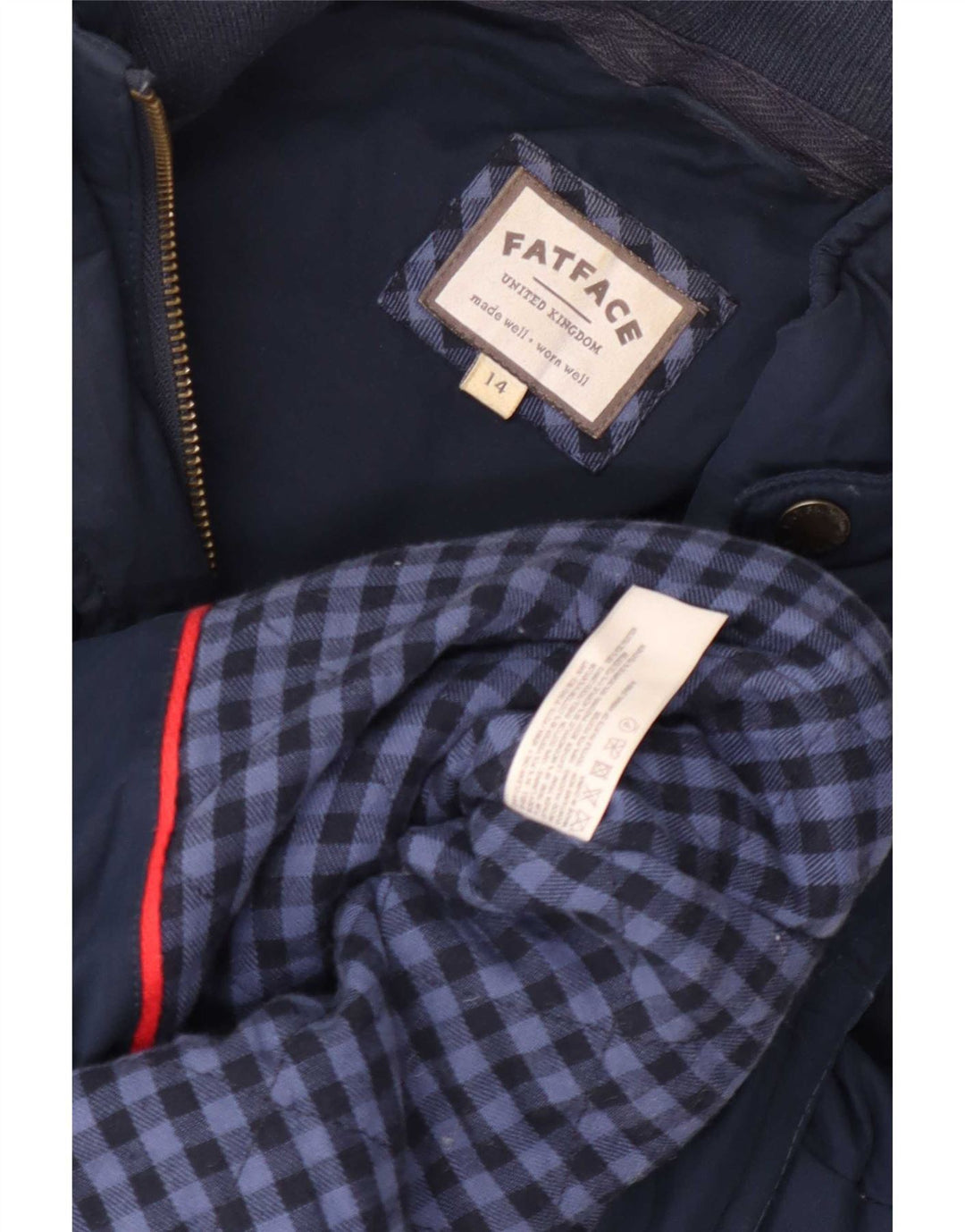 Gilet acolchoado feminino Fat Face UK 14 grande poliéster azul marinho