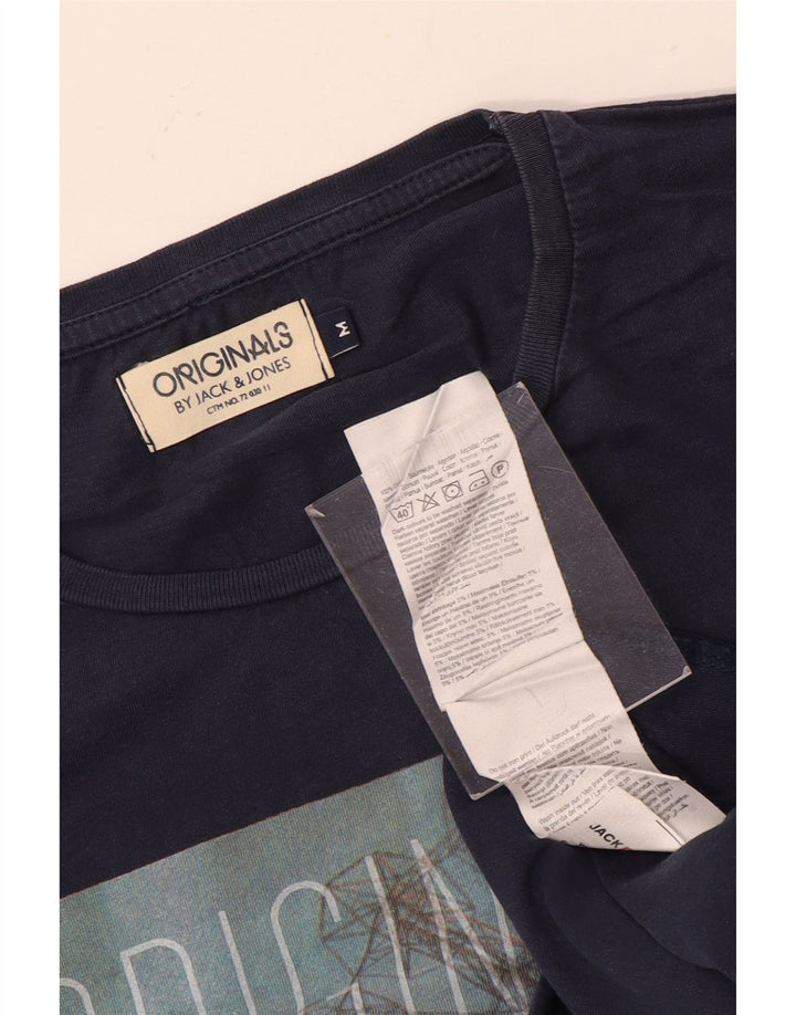 Camiseta gráfica masculina Jack & Jones Top médio algodão azul marinho
