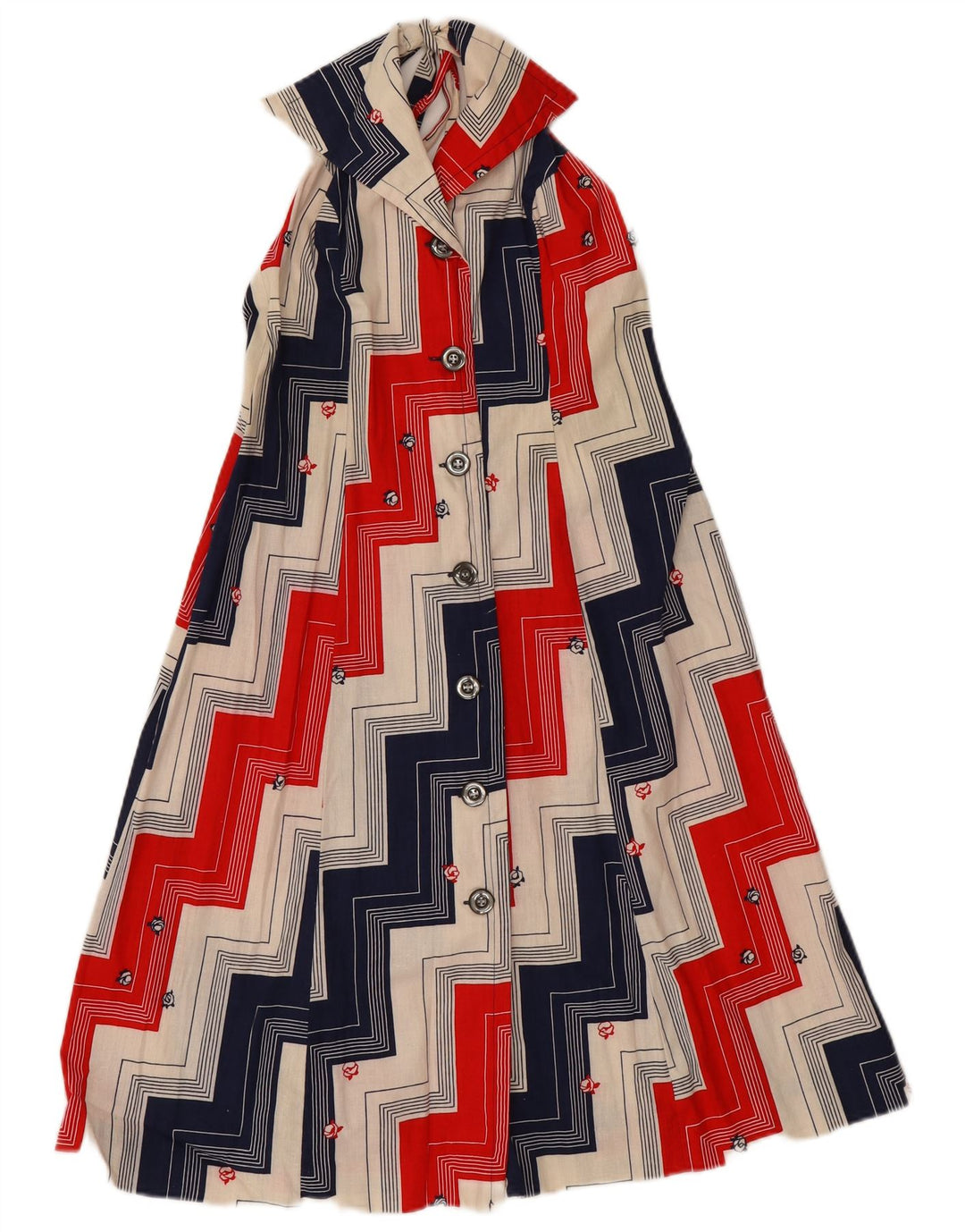 Vestido frente única feminino vintage IT 46 grande algodão geométrico multicolorido