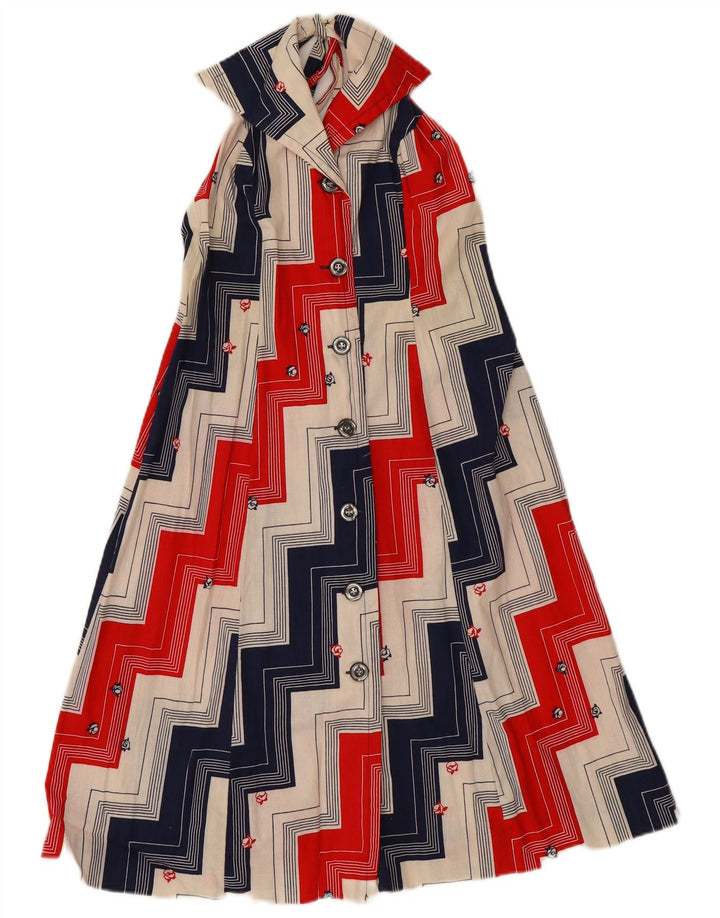Vestido frente única feminino vintage IT 46 grande algodão geométrico multicolorido