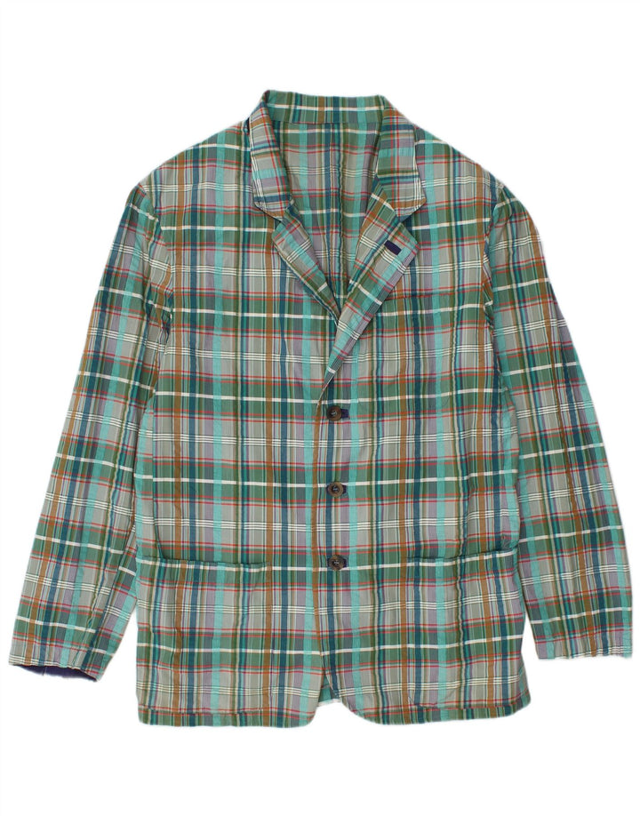 Jaqueta blazer masculina vintage com 3 botões IT 48 algodão xadrez verde médio