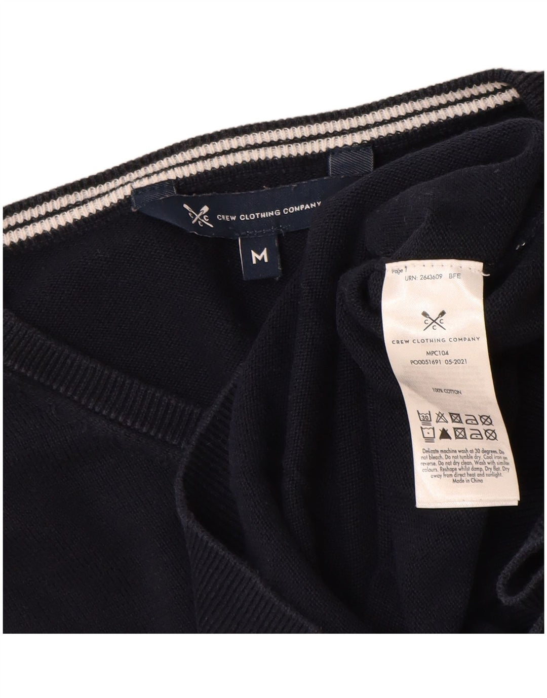 Crew Clothing Suéter masculino com decote em V, algodão azul marinho médio